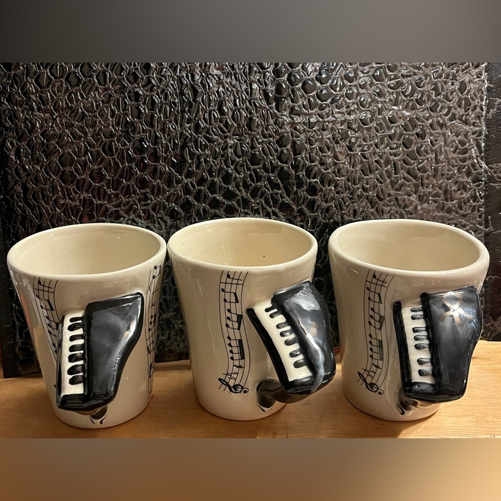 Piano Musical Note Ceramic Mugs (3) - Black and Cream
